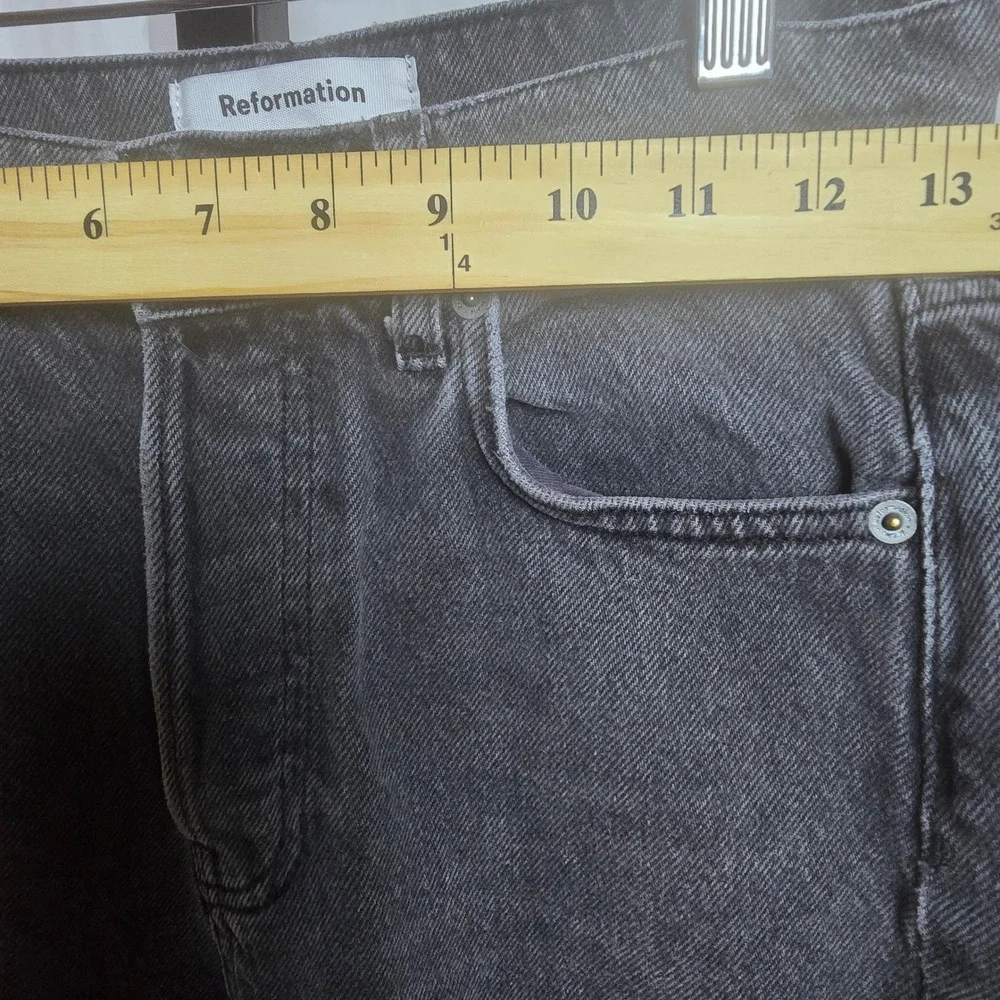 Reformation Cynthia High Rise‎ Straight Jeans Gray Patch Detail 26
